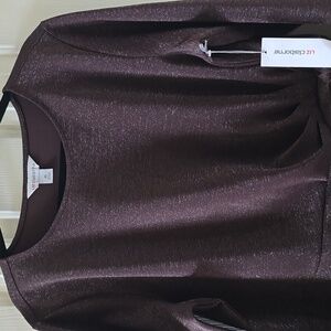 LIZ CLAIBORNE BRAND WOMEN'S BROWN LONG SLEEVES FAUX WRAP HOLIDAY TOP SIZE XL